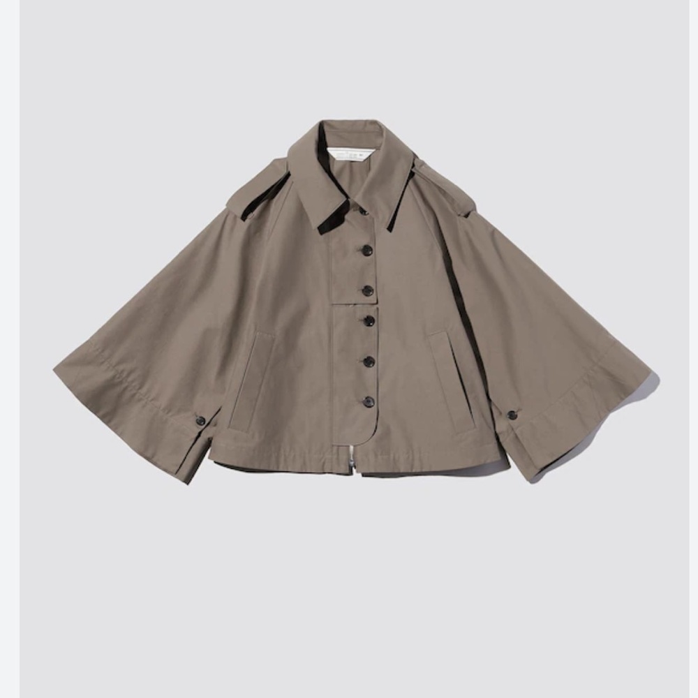 Cropped Cape Trench Jacket in Olive Green - Picture 2 of 16